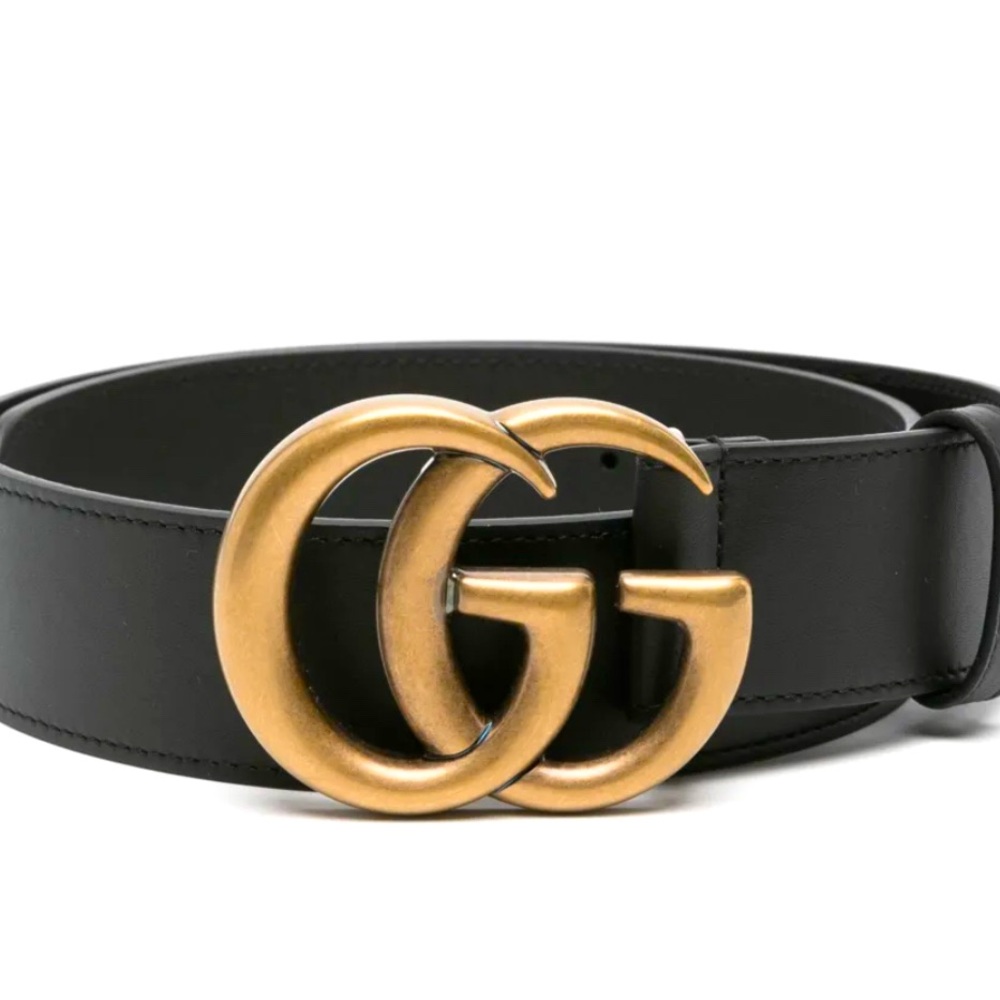 Gucci Black Belt with Gold GG Emblem